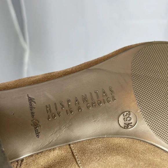 HISPANITAS Suede Wood Block Heel Pump Tan Tortoiseshell Decorative Buckle 39.5 - Picture 10 of 12